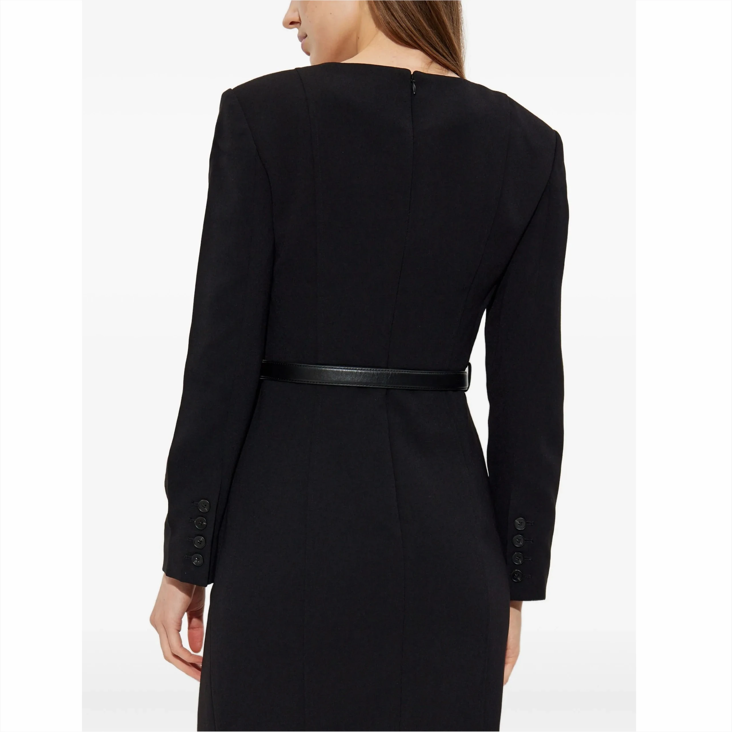 Schwarz Quadrat Kragen Elegantes Kleid Frauen Langarm einreiher Chic Vestidos Bodycon Streetwear Kleidung Dame