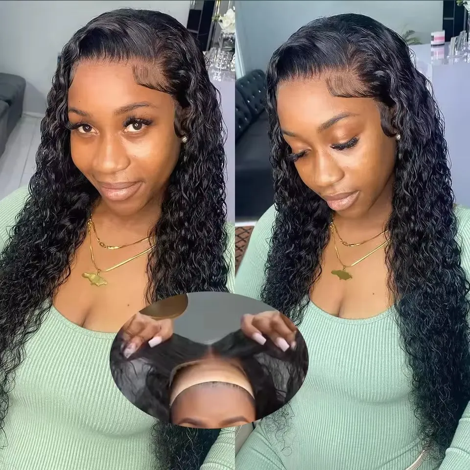 Deep Wave 6x4 Glueless PrePlucked Human Wigs Ready To Go 5x5 Transparent Curly Lace Closure Glueless Wig 100% Human Hair Wigs