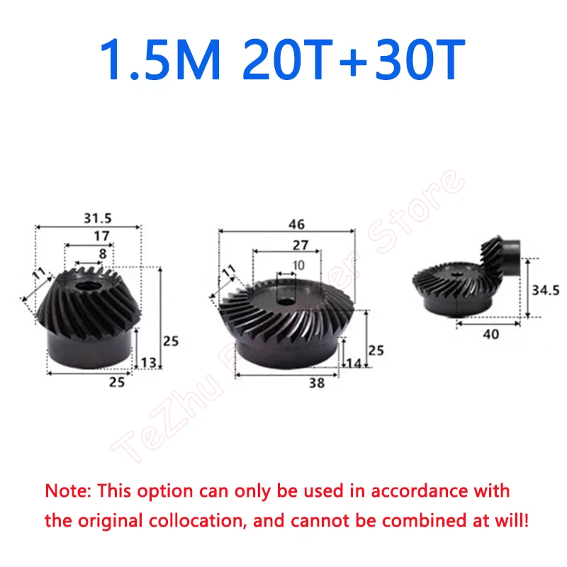 Rapporto 1:1.5 Set di ingranaggi conici a spirale 20 30 denti 1M 1.5M 2M 2.5M angolo di maglia di 90 gradi 45 # ingranaggi elicoidali in acciaio