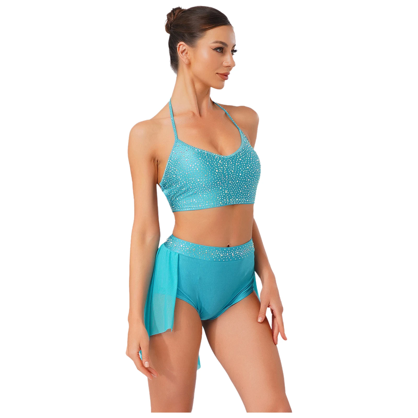 Mulheres lírico ballet latino dança de salão roupa sem costas camisola superior cintura alta shorts saias trajes desempenho ballet