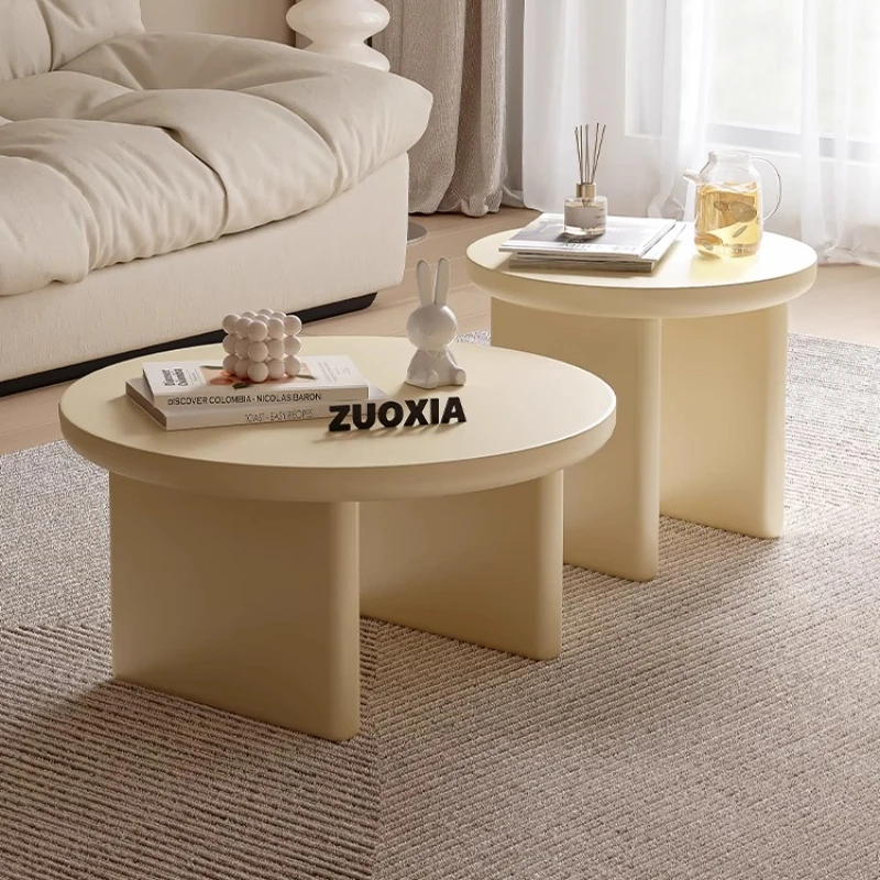 

Round Nesting Coffee Table Set Wabi-Sabi Style Modern Living Room Center Piece Smooth Paint Scratch Resistant Finish
