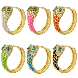 ZHUKOU Snake Hoop earrings Creative Enamel cubic zirconia Women earrings snake small hoop earrings jewelry wholesale VE672