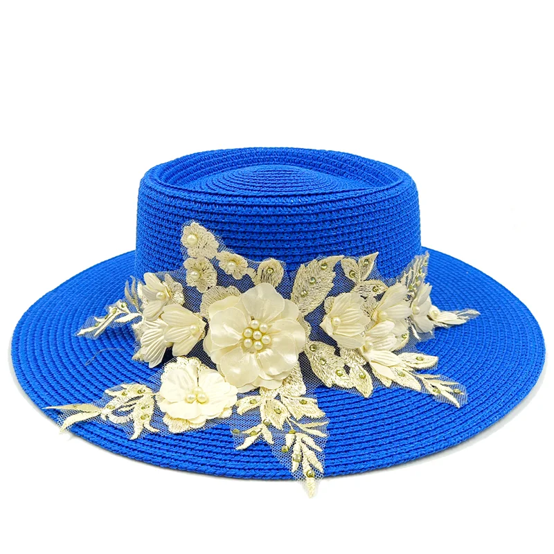 Embroidered three-dimensional flower summer straw hat Outdoor beach Panama women's concave convex top sun protection straw hat