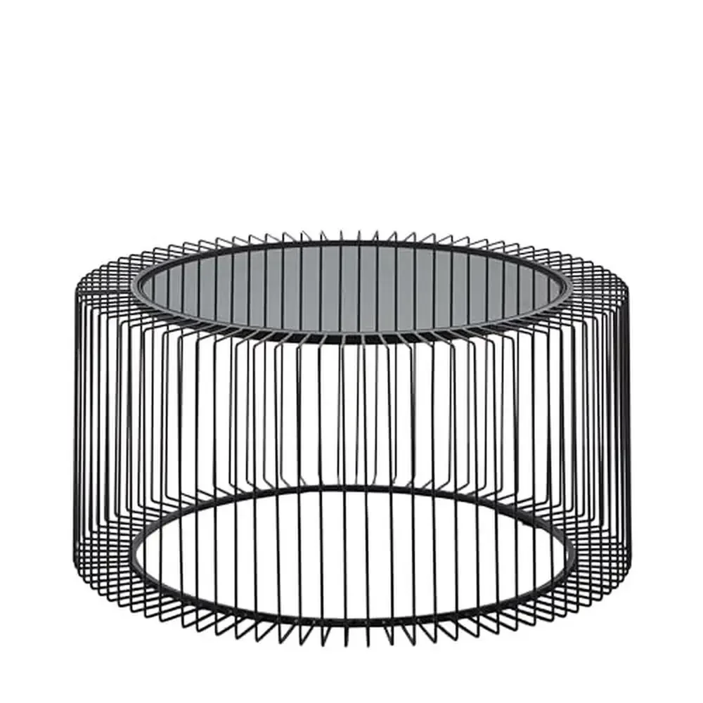 Contemporary Metal Living Room Coffee Table Iron Glass Round 32 x 32 x 15 Black Home Furniture Stylish Minimalist Aesthetic