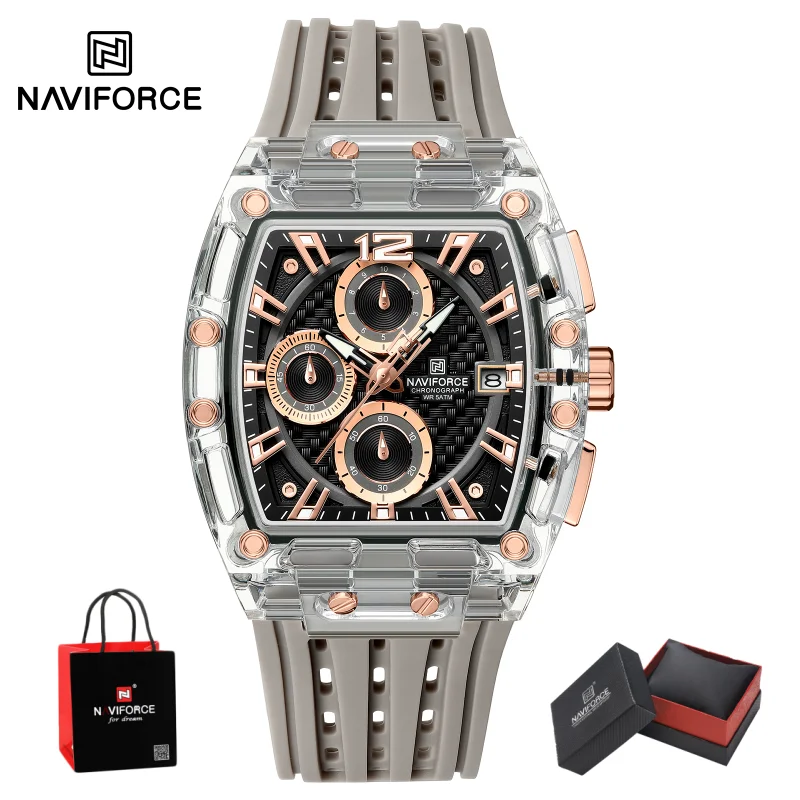 NAVIFORCE Men Chronograph Quartz Watch 5ATM Waterproof Luminous Silicone Strap Casual Sports Wristwatch Gifts box view 2