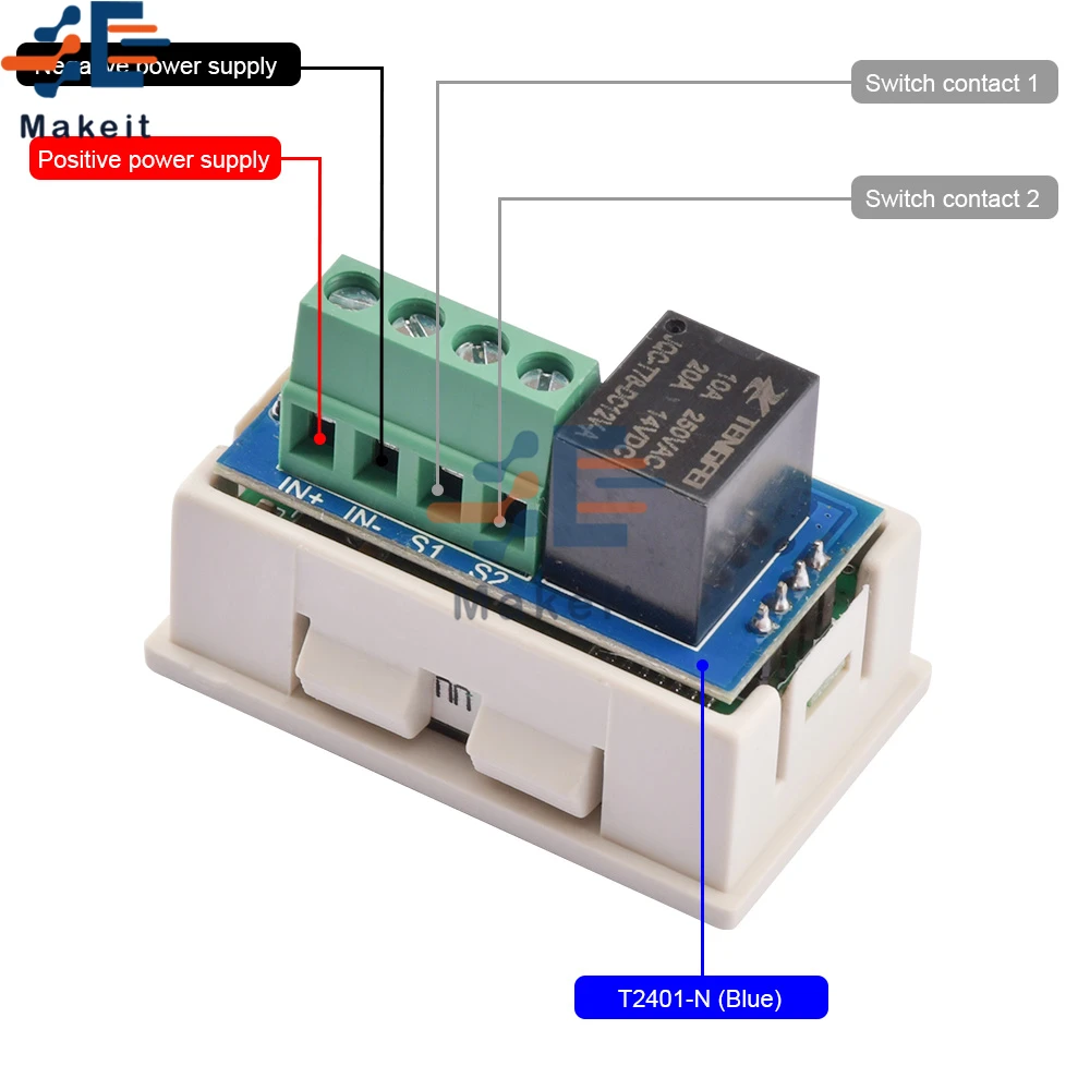 T2401-O/N DC 12V Modul Relay Penunda Waktu Tunda Dual-Display Relay Waktu Digital Langsung/Output Pasif Mini Led Timer Digital
