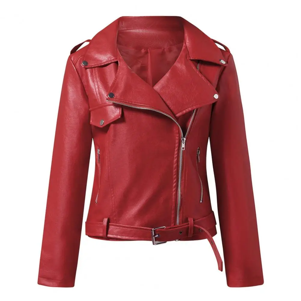 Women Faux Leather Loose Jacket Vintage Turn-down Collar Zipper Short Coat Spring Lady Motorcycle Style Chic Coat PU Jacket