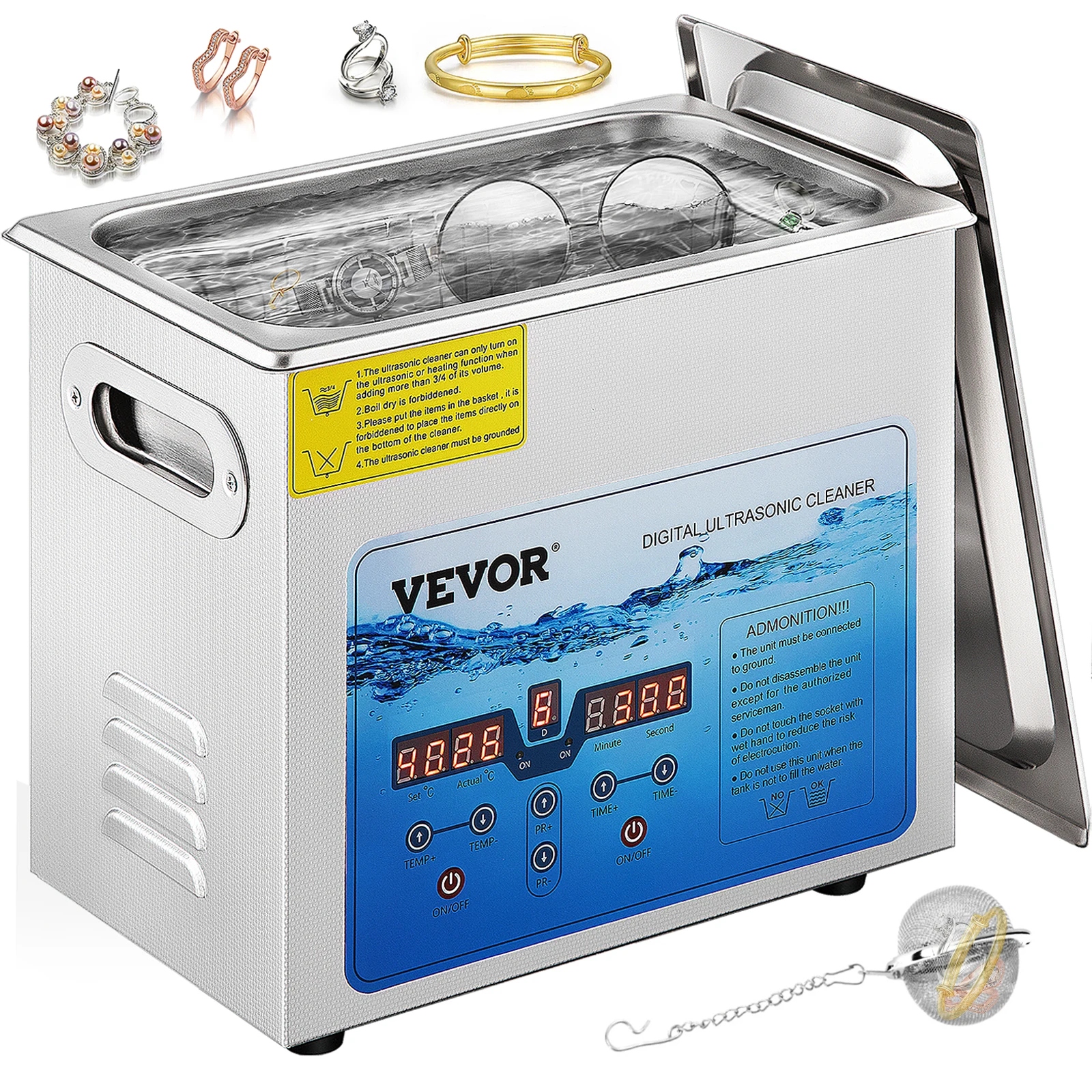 VEVOR 6L Ultrasonic Cleaner, 36KHz~40KHz Adjustable Frequency,Ultrasonic Cleaning Machine w/ Digital Timer & Heater, for Jewelry
