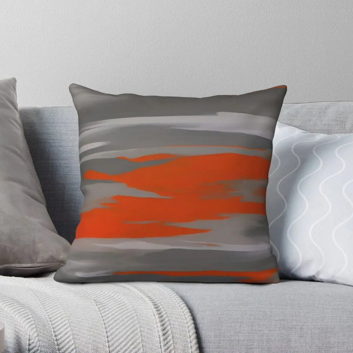 Abstract Orange Gray Brush Strokes Square Pillowcase Polyester Linen Velvet Creative Zip Decorative Bed Cushion Case