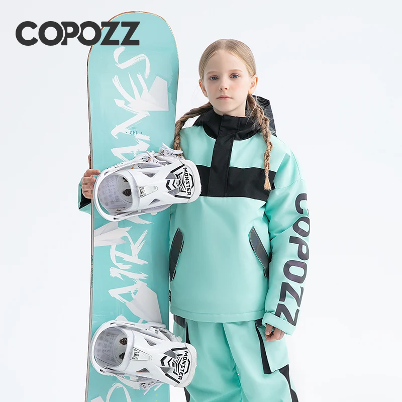 COPOZZ Children\'s Hodded Ski Jacket Pants Trousers Warm Waterproof Boys Girls Outdoor Snowboarding Winter Ski Suit Set Kids