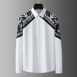 Luxury Retro Court Style Men's Shirt Fashion Long Sleeve Business Social Shirt Streetwear Banquet Party Dress Shirts Camisa