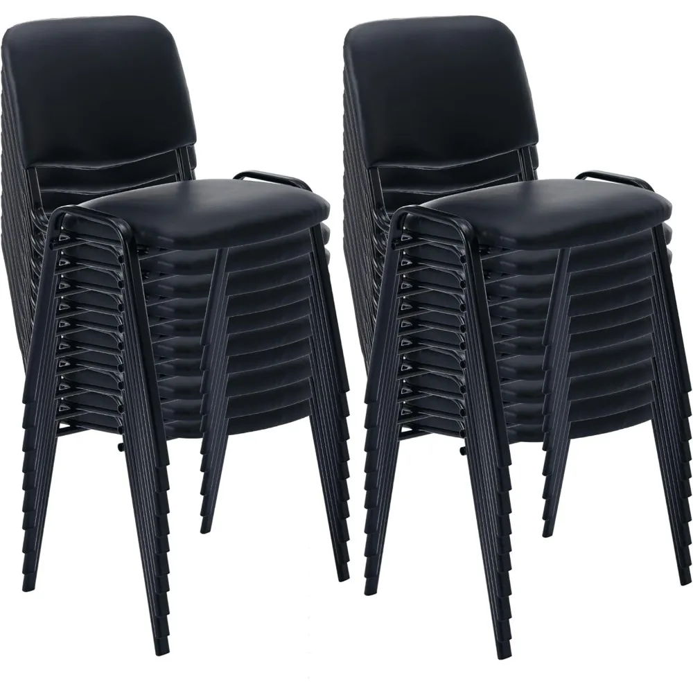 

Vinyl Leather Black Leather Conference Chairs Set of 20 - Padded Stackable Armless Chairs for Waiting Room, Office, Church or Cl