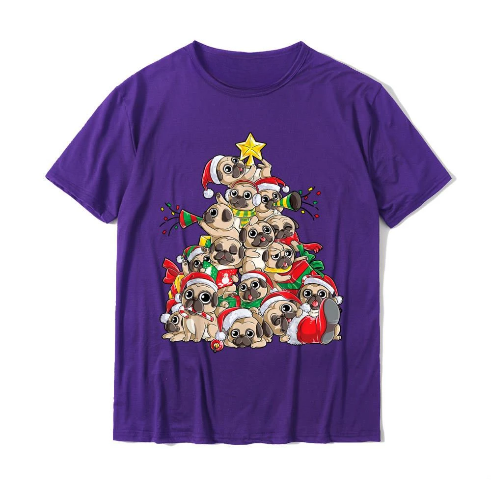 T Shirt For Men Casual Tops Shirts Fashion Europe Cotton Pug Christmas Tree Dog Santa Merry Pugmas Xmas Gifts Boys men clothing