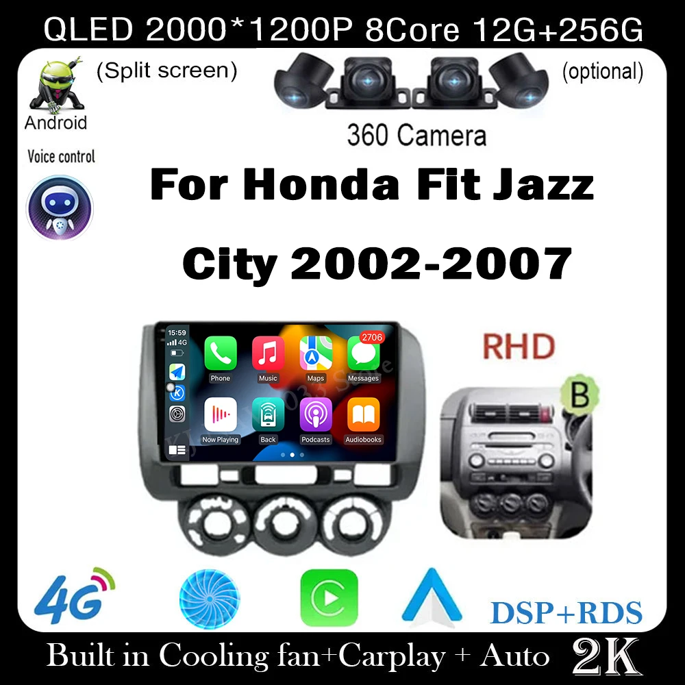 

9 Inch IPS QLED For Honda Fit Jazz City 2002-2007 Android 14 Car Radio Multimedia Video Player Navigation Stereo GPS Monitor