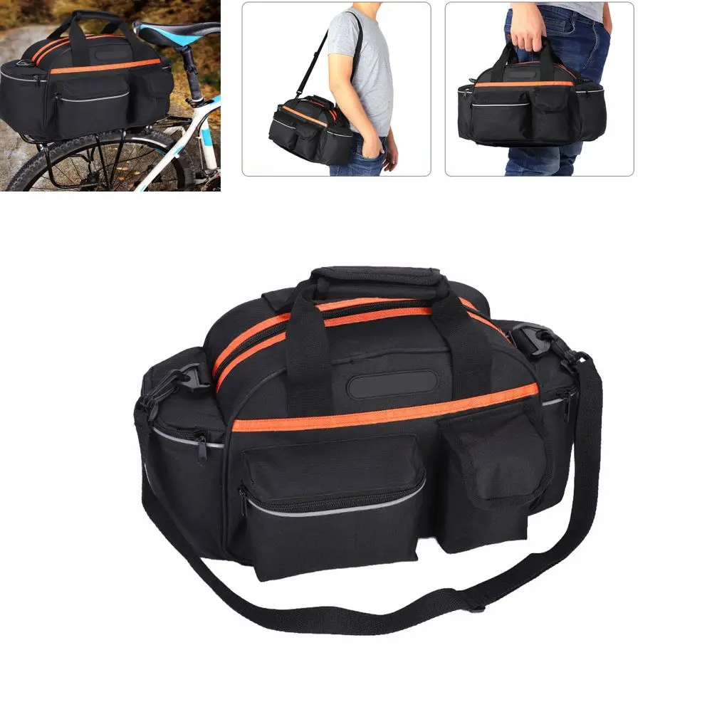 14L Capacity Bike Rear Rack Bag Adjustable Straps Polyester Bike Rear Seat Bag With Multiple Pockets Bike Trunk Bag Bike Touring
