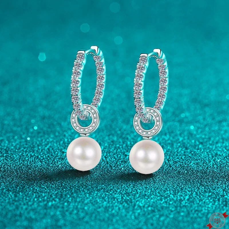 

1.1 ct D Color Moissanite S925 Silver Drop Earring for Women Plated Pt950 Freshwater Pearl Tassel Ear Drop Lover Gift Wholesale