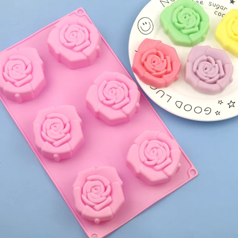 6 consecutive large rose silicone cake molds, handmade soap, realistic image, easy to demould and resistant to high temperature