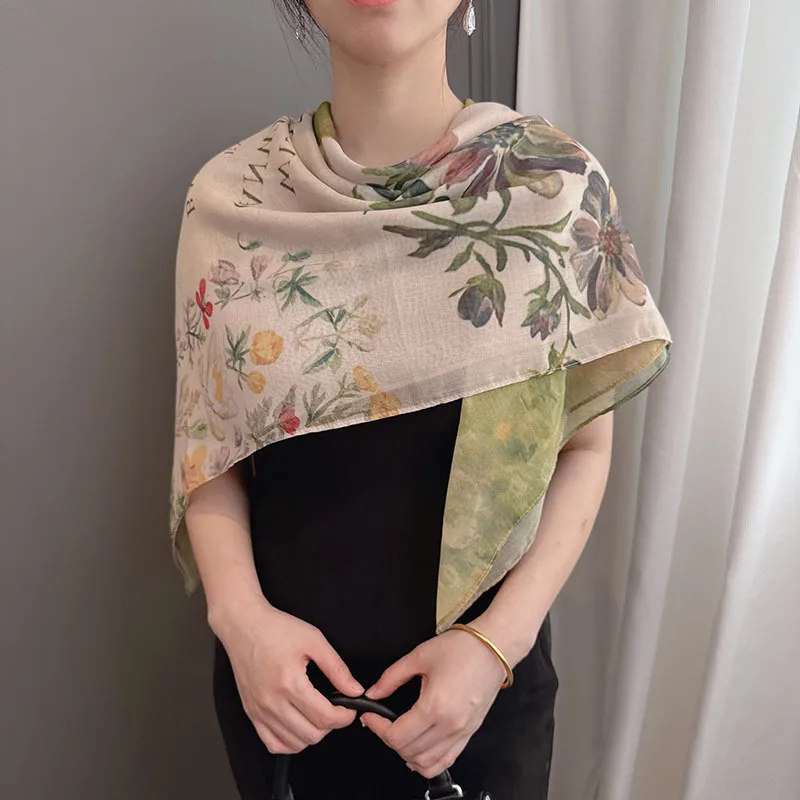 

Шелково-хлопковый элегантный женский платок 108x108 см. Мягкий, легкий и изящный женский шарф. Осенний шарф 2025 года, солнцезащитный, декоративный.