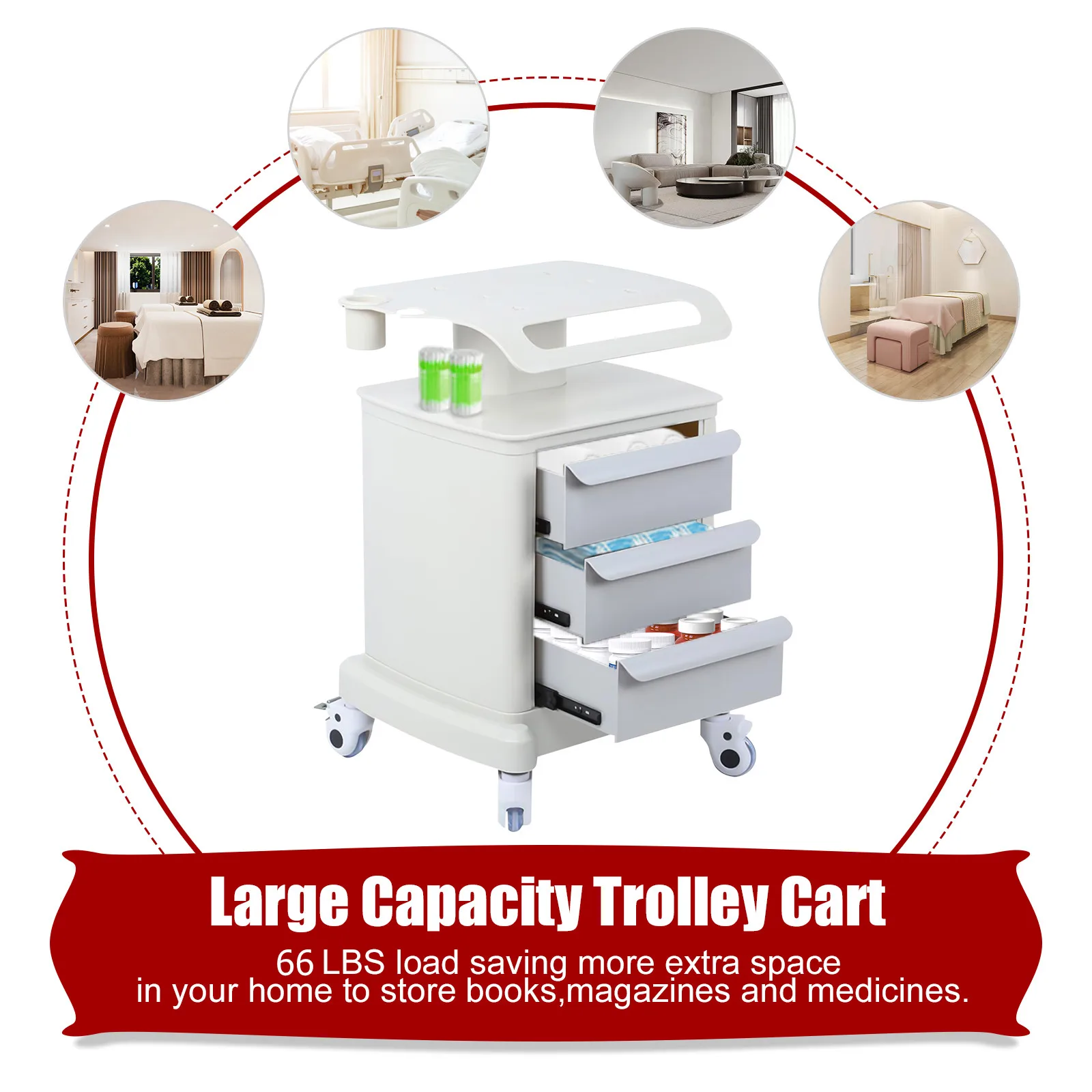3 Layer Beauty Cart Multifunction Salon SPA Trolley Stand Cart With 360°Rotation Wheel For Beauty Machines
