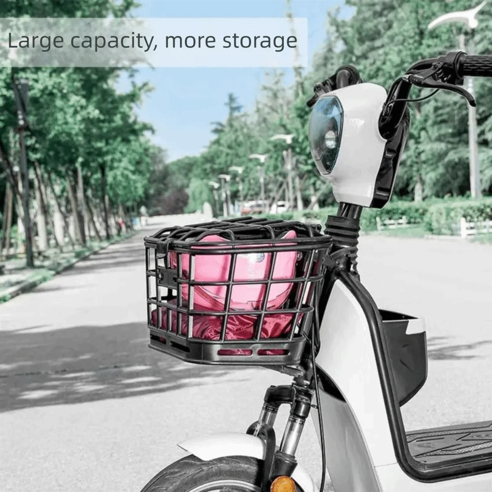 

Black Bike Front Basket Plastic Detachable Bicycle Storage Basket Hollow With Lid Bike Front Carrier Bag