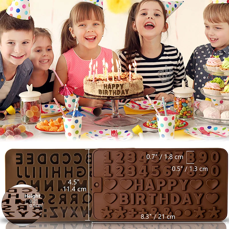 2Pack Silicone Letter Number Chocolate Molds Alphabets Numbers Baking Tool with Happy Birthday Cake Decorations Fondant Mold