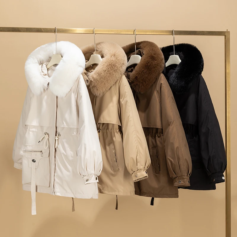 

Hood Jacket Winter Coat for Women Warm Drawstring Padded Parkas Korean Casual Streetwear Female Outwear