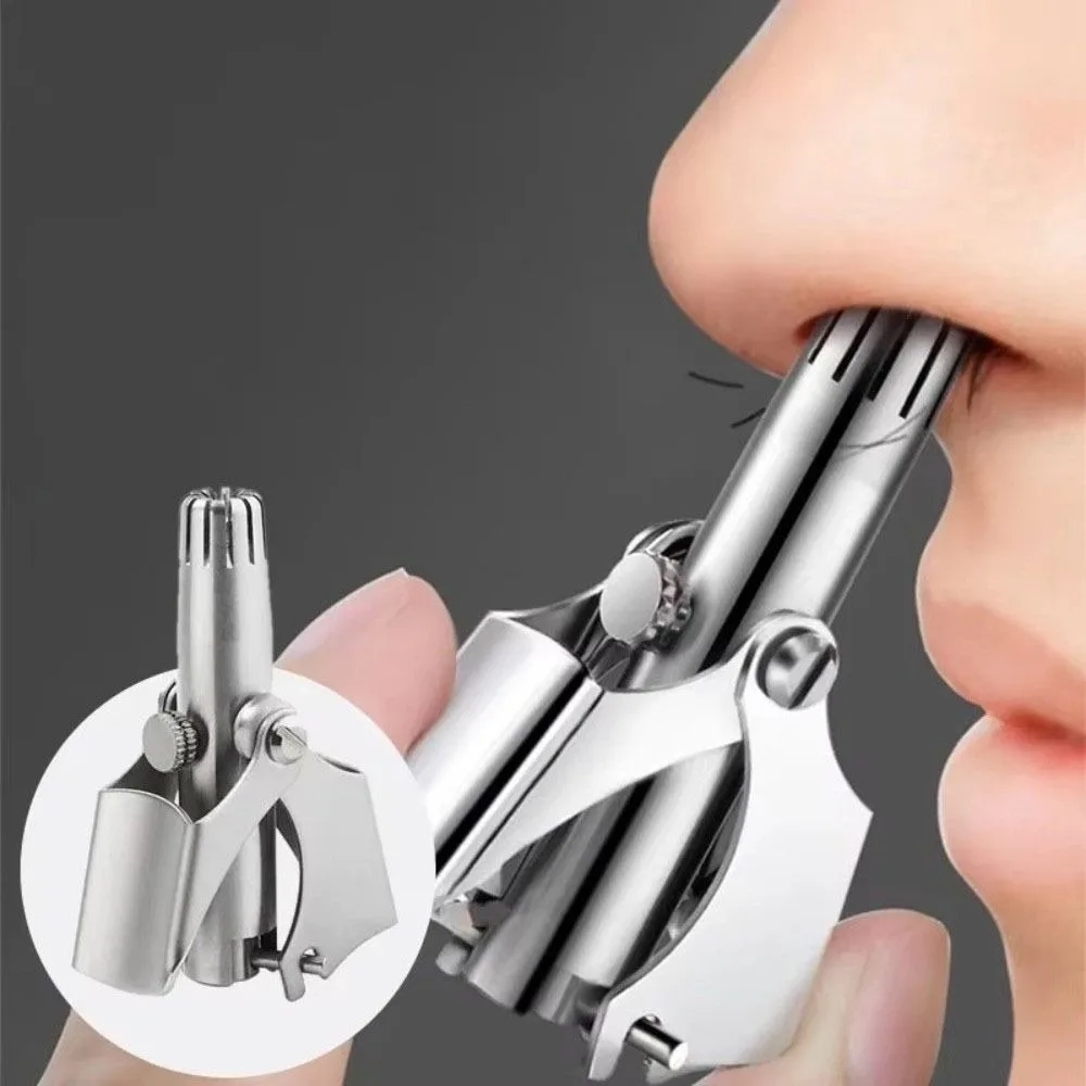 Stainless Steel Nose Grooming Clipper Washable Rotating Cutter Head Manual Nose Hair Trimmer Portable Battery Free
