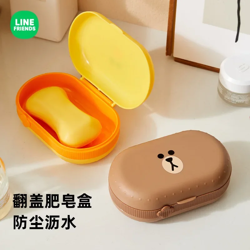 LINE FRIENDS Brown Soap Box Anime Kawaii Cony with Lid Drain Portable Cute Cartoon Household Student Dormitory Bathroom Soap Box