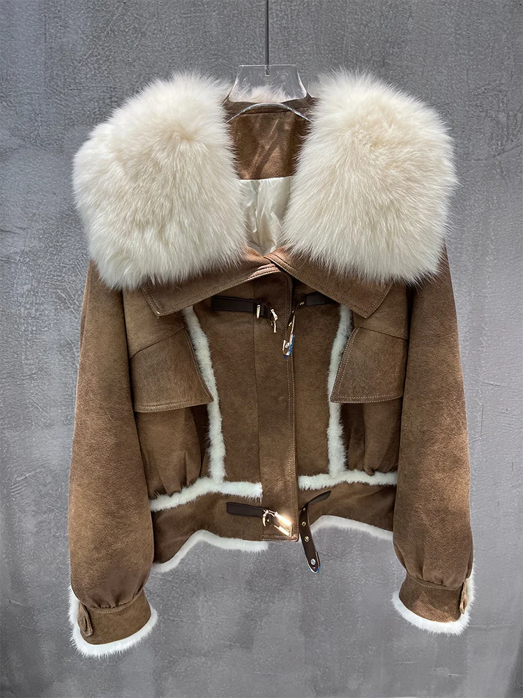 เสื้อแจ็คเก็ตขนเป็ดสำหรับผู้หญิง ปี 2025  คอปกขนสุนัขจิ้งจอกแท้ แจ็คเก็ตสั้น เสื้อผ้า แจ็คเก็ตพัฟเฟอร์เนื้อนุ่ม แจ็คเก็ตหนังกลับ  เสื้อโค้ทขนเป็ดหนาสำหรับผู้หญิง