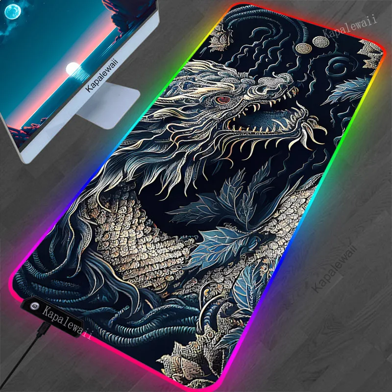 Imagem -02 - Led Backlit Koi Mouse Pad Rgb Teclado de Computador Gaming Mousepad Tapete de Mesa pc Tapete de Mausa Gamer Tapetes Protetor de Mesa 100x 50cm