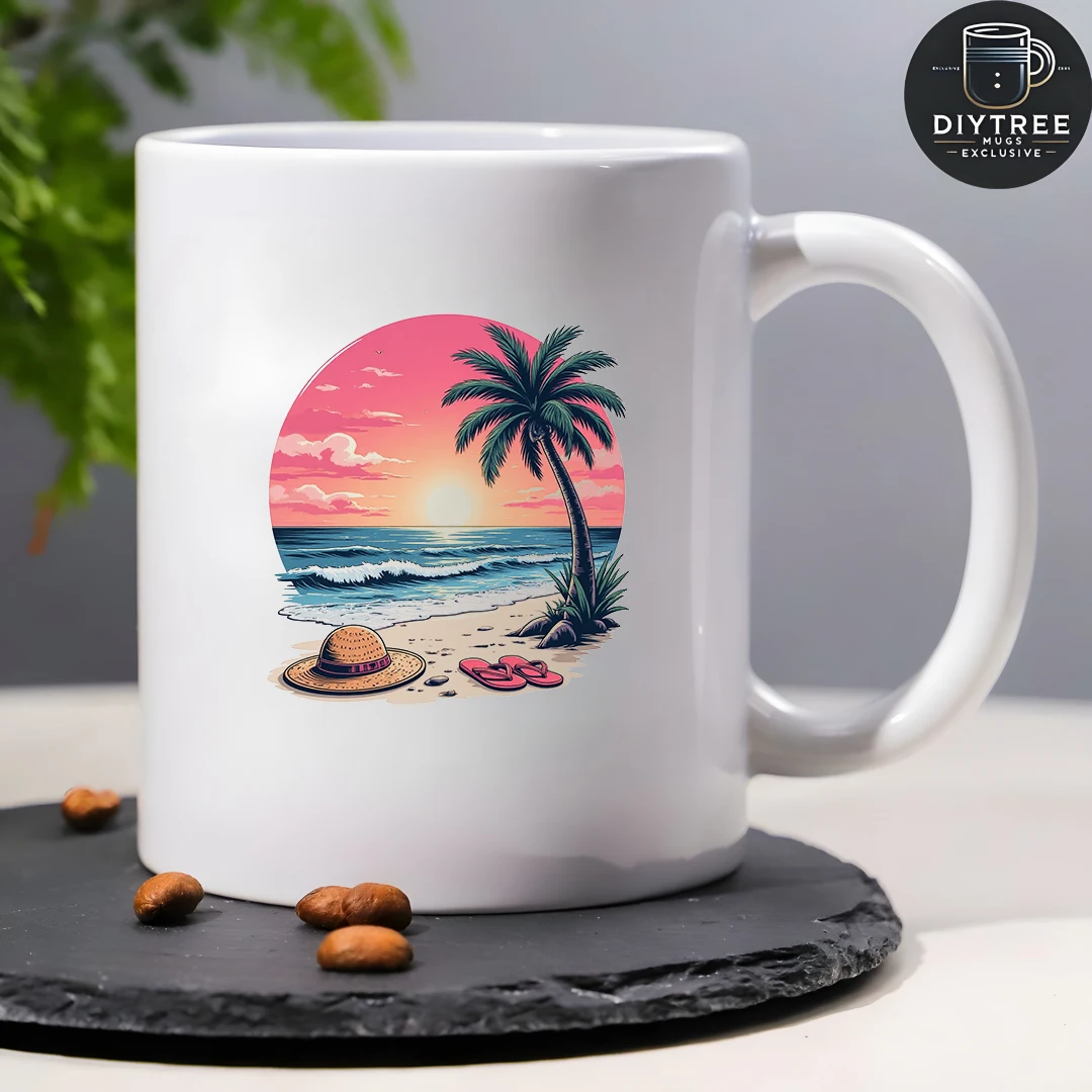 Tasse de coucher de soleil de plage de 11oz + tasse d'oiseau de noix de coco de dessin animé tasse de bureau familial de noël tasse de boisson élégante