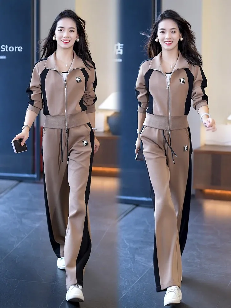 

Casual Faion Sportswear Set for Middle-Aged Women Spring Autumn plus Size Slimming Women's Clothing Two-Piece Suit