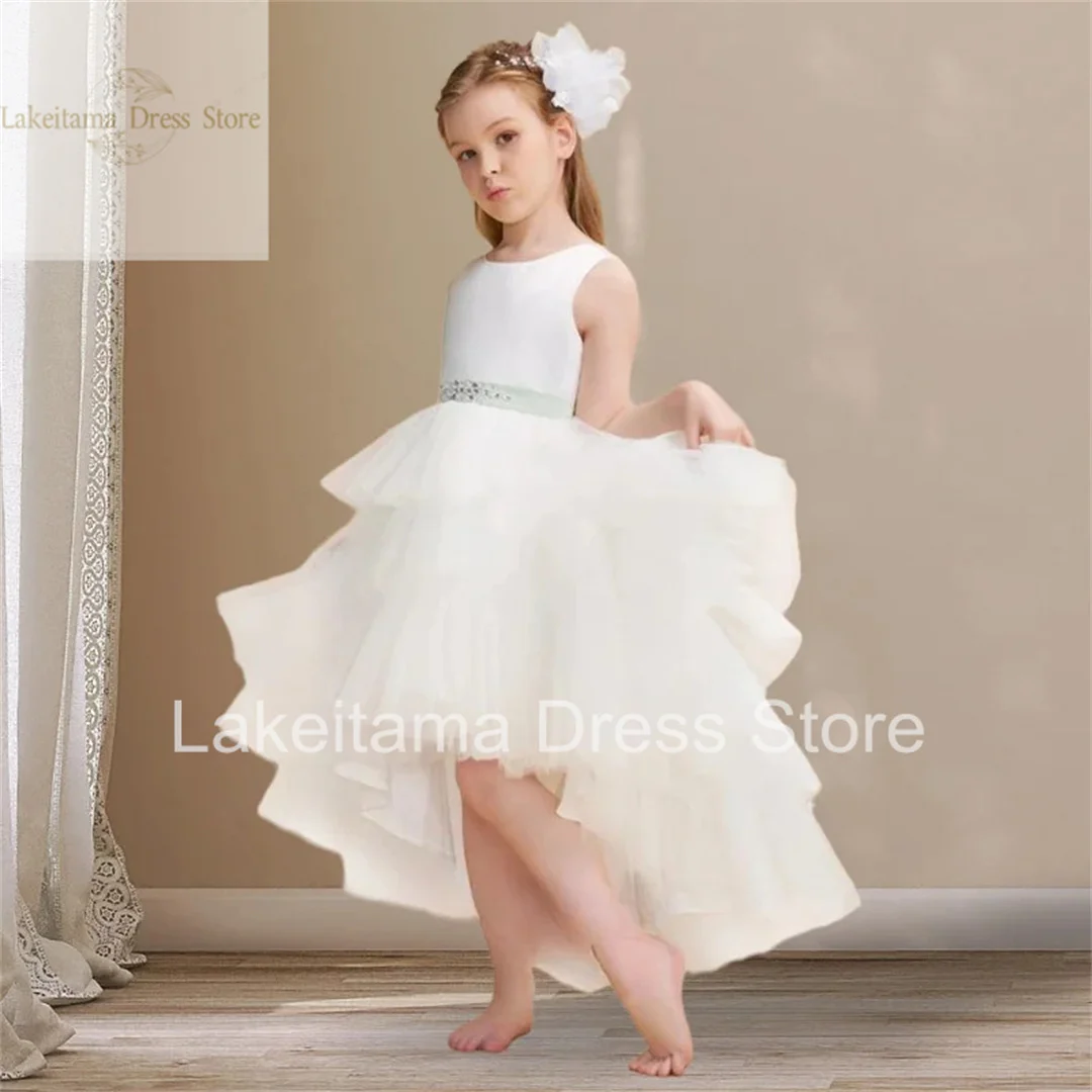 White Flower Girl Dress Sleeveless Kids Birthday Party Beauty Pageant First Communion Elegant Dress Suitable For 1-14 Years