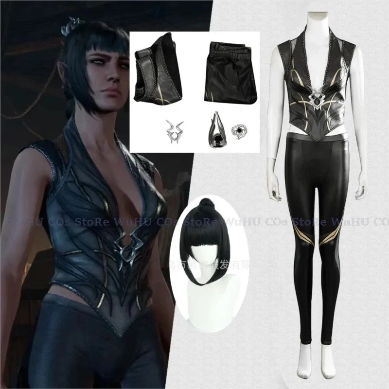 qq023Baldurs Cos Gate 3 Cosplay Shadowheart Costume Fantasia Disguise Adult Women Leather Pants Outfit Female Halloween Carnival