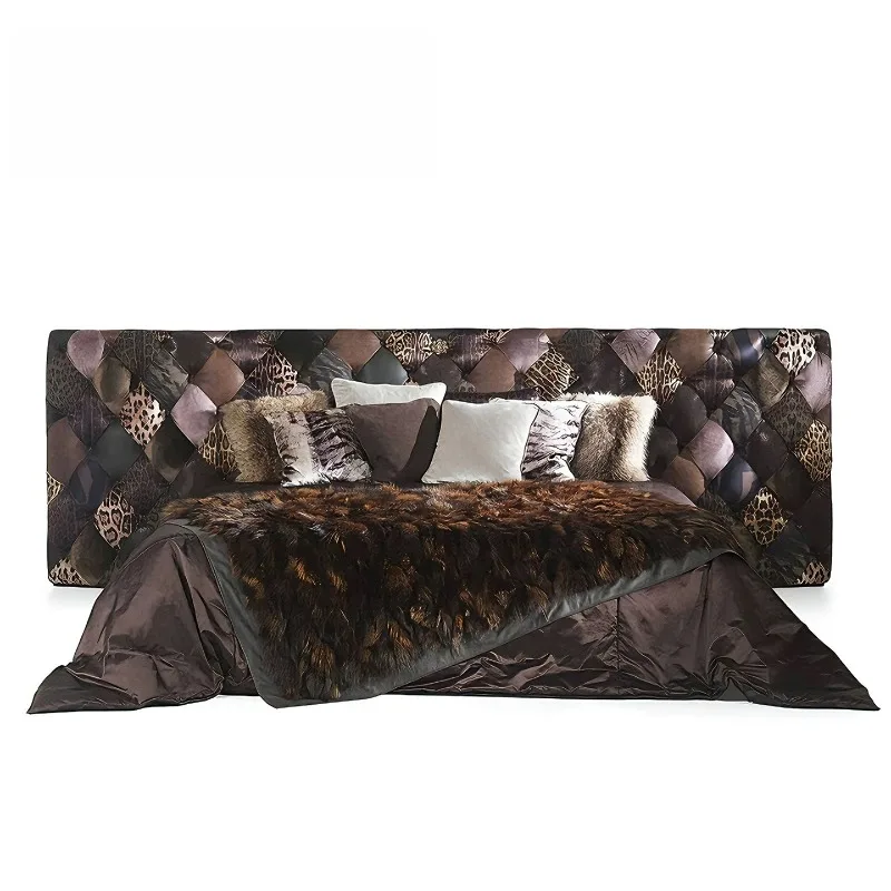 

Italian light luxury queen widescreen bed villa home designer bedroom art leopard print fabric soft bag double bed