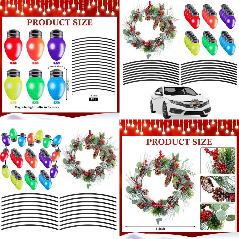 

Christmas Car Wreath Magnetic Decorations Set Include Christmas Wreath Reflective Bulb Light Shaped Car Magnets Magnet Wires for
