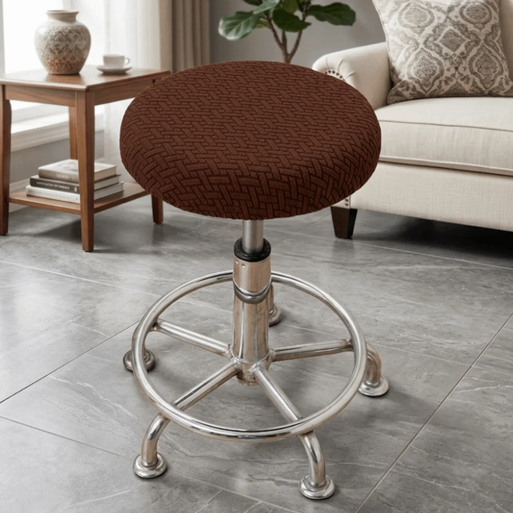 Stretchable Bar Round Stool Cover Soft Solid Color Chair Slipcover Washable Breathable Round Stool Seat Cover Home Use