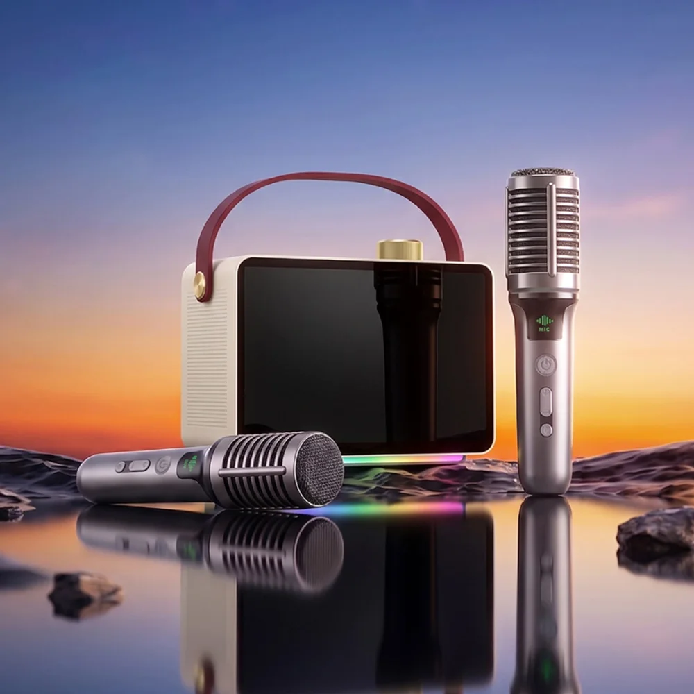 Karaoke Machine Built-in 7.0HD Lyrics Screen Portable Karaoke Player with 2 Wireless Microphones for Home Party Family Gathering