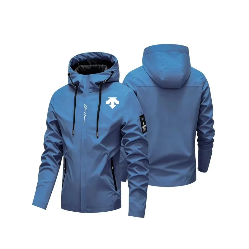 2026 NEW Men Arrow Symbol Print Hooded Jacket Outdoor Windbreaker Male Zip Up Windproof Coat Casual Streetwear Outerwear