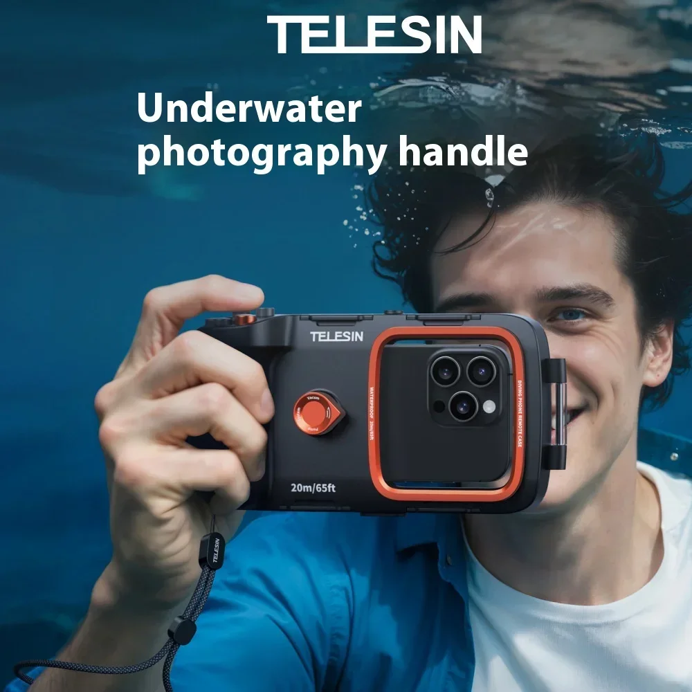 TELESIN Underwater Photography Mobile Phone Diving Camera Handle 20M/65ft Universal Waterproof Phone Case for iPhone Android