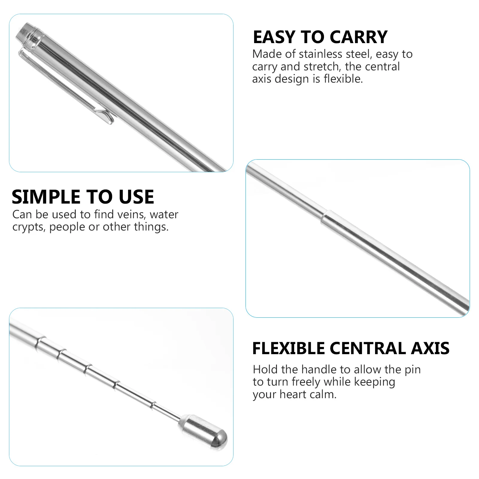 

2Pcs Stainless Steel Retractable Dowsing Rods Flexible Divining Rods for Treasure Water Vein Gold Mineral