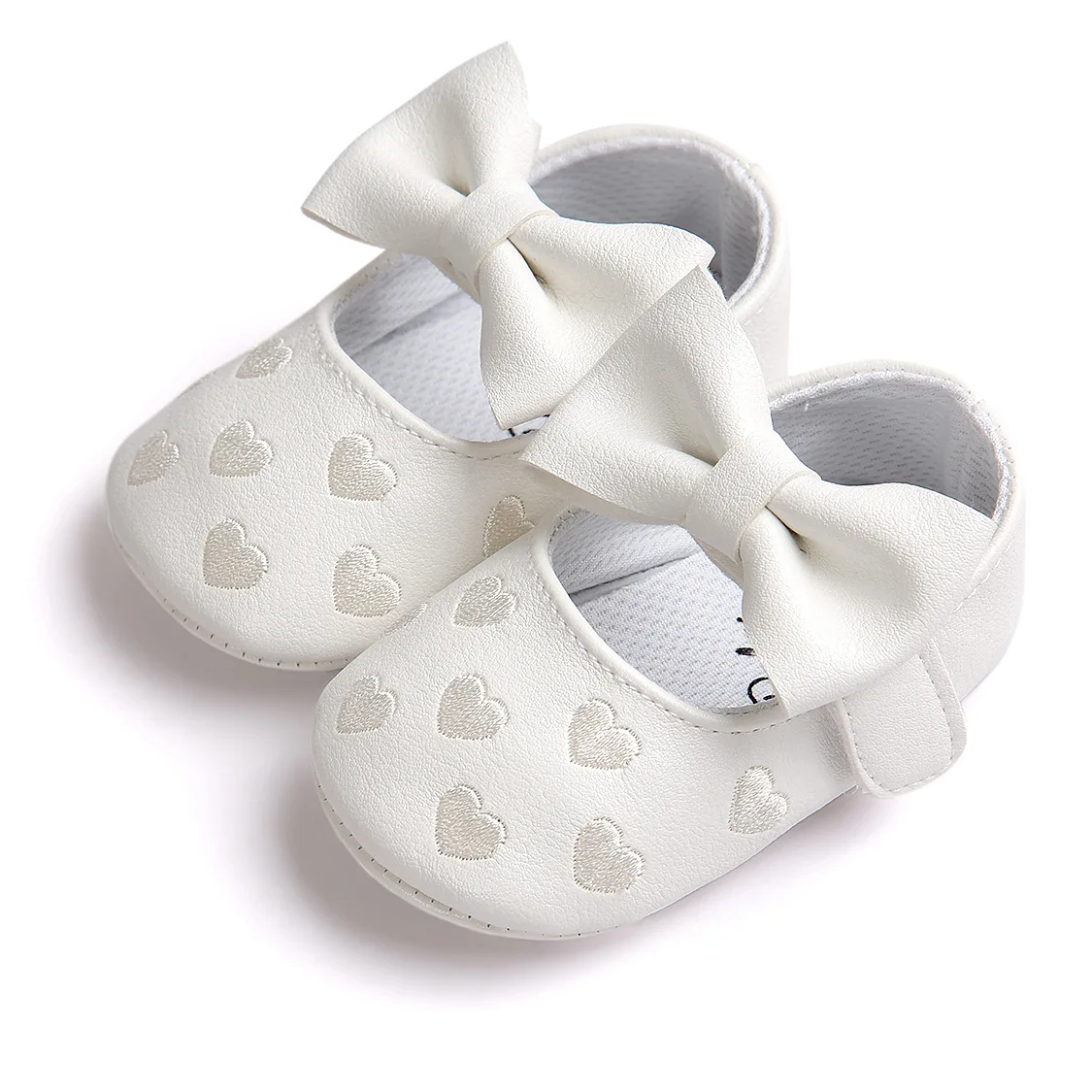 Meckior Baby Shoes Classic Dress Cute Bow-knot Heart Anti-slip Soft Sole First Walkers Infant Baby Girls Toddler Shoes 0-18m