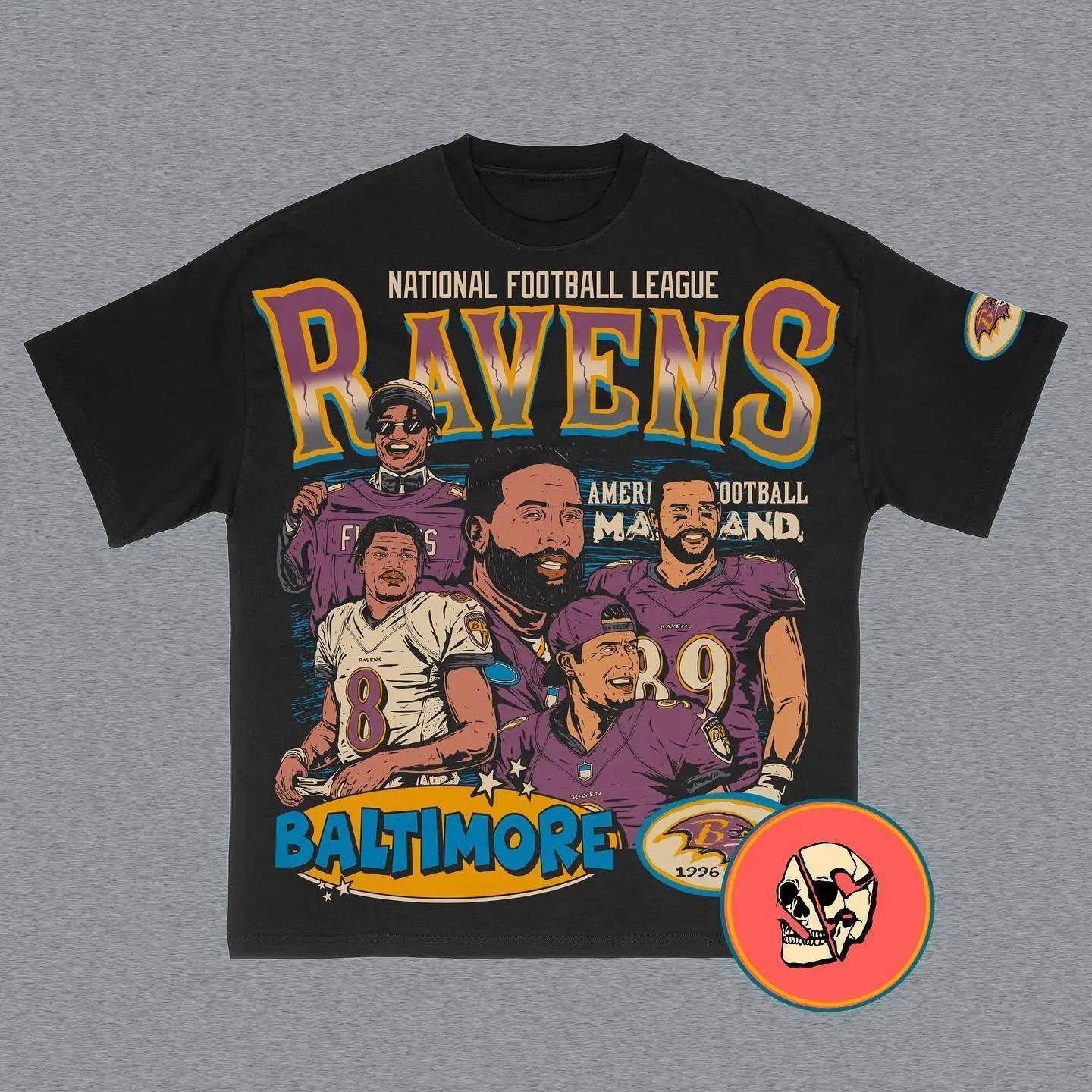 

Baltimore Ravens, хлопковая футболка с короткими рукавами и принтом в стиле регби в стиле хип-хоп, уличная одежда, мужской летний топ высокого качества Y2k