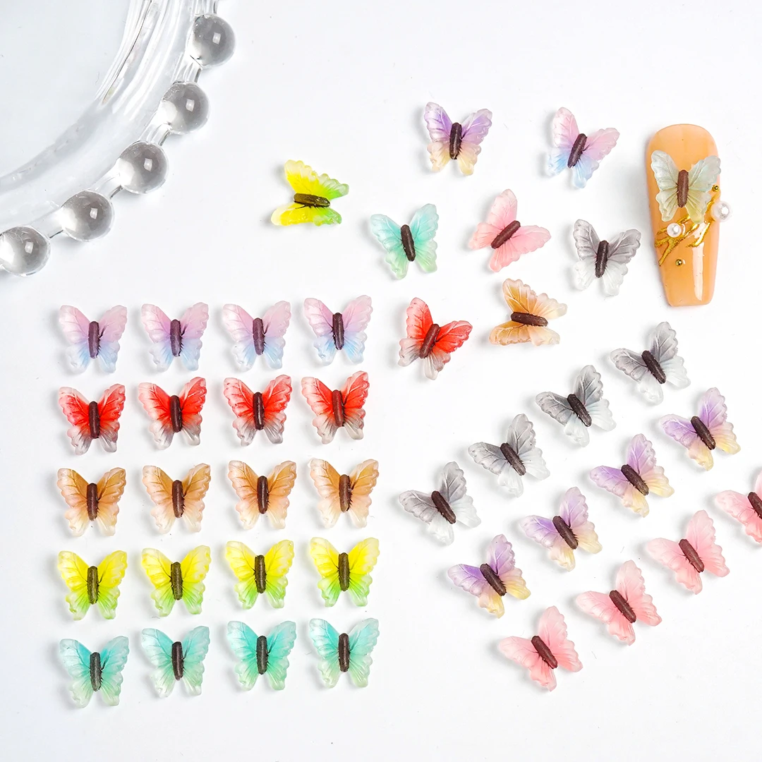 

3D Resin Butterfly Nail Art Charms Colorful Acrylic Press on Nail Parts DIY Decoration Rhinestones Accessories Manicure 2023-012