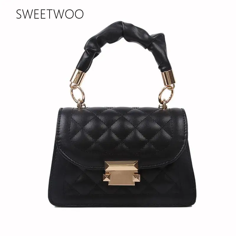 Elegant Quilted Textured Mini Handheld Purse, Gold-Hardware Lock Bag, Removable Chain Crossbody Shoulder Handbag