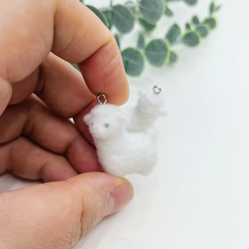 2Pcs Flocked Resin Cute Little Sheep Animal Pendant DIY Adorable Plush Earrings Necklace Keychain Accessories Charm view 2