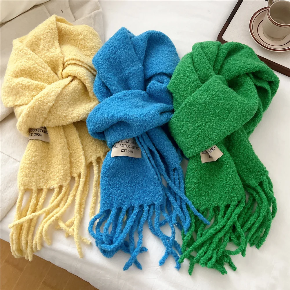 

Women's Winter Scarf Sweet Style Scarf Versatile Woolen Scarf Students Keep Warm Winter Retro Korean Maillard Mahai Plush Scarf