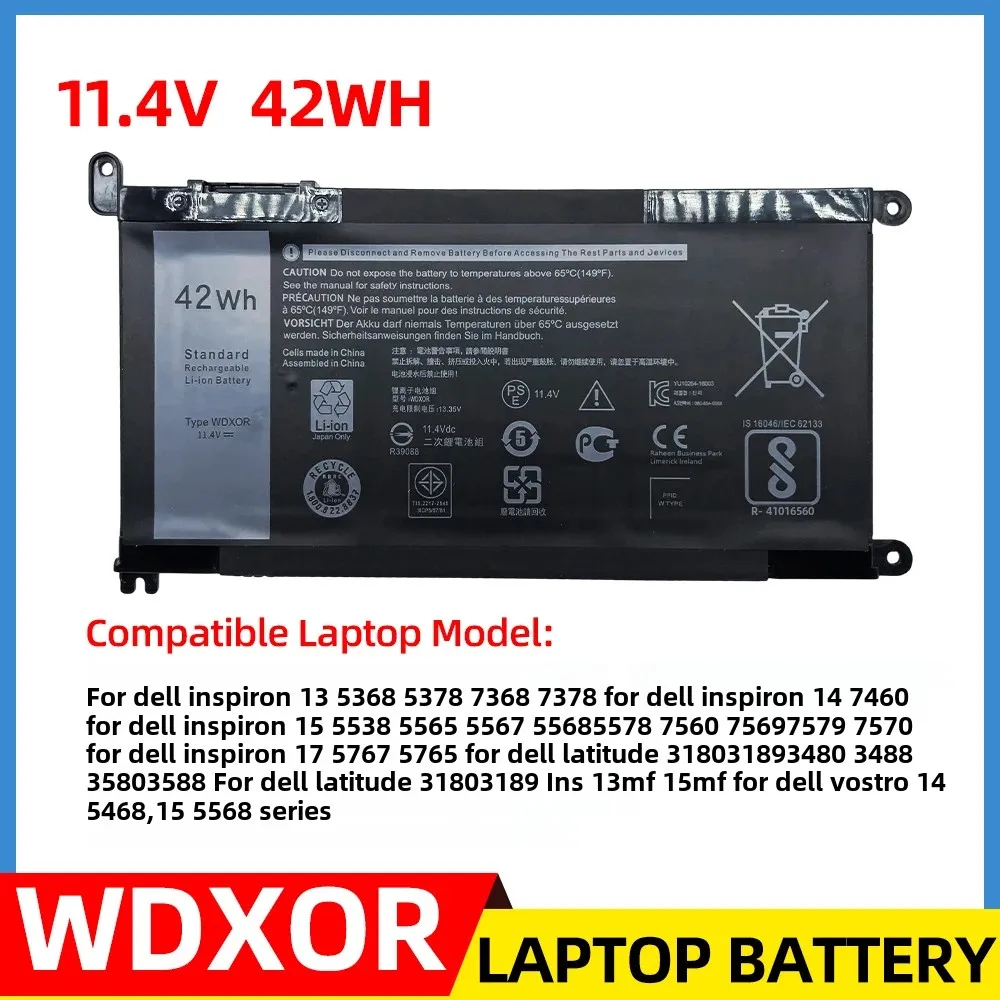 Новый аккумулятор для ноутбука WDXOR 42WH для DELL Inspiron 13 5368 5378 14 7460 7472 15 7560 5538 5567 5568 P61F Vostro 14 5468 P61F WDX0R