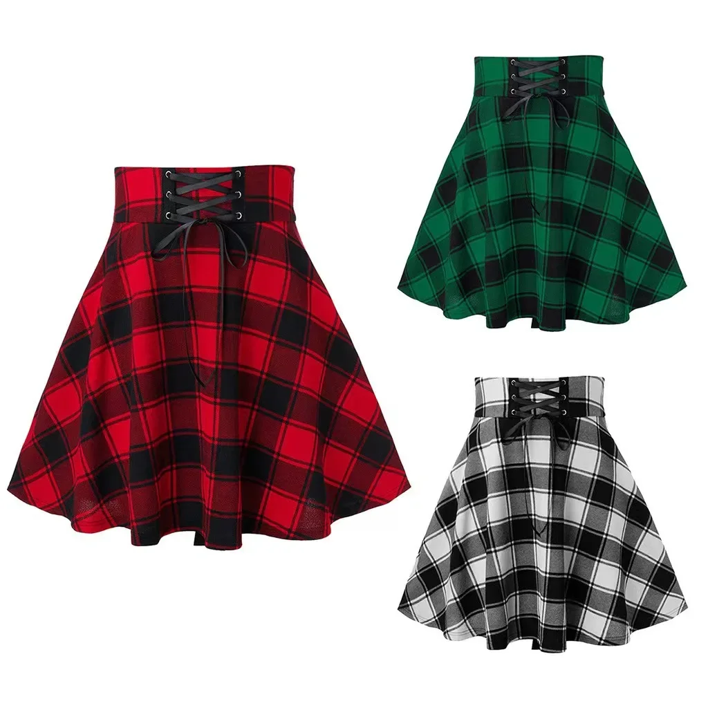 Falda de moda con diseño de rejilla a cuadros, estilo de media longitud para comercio exterior europeo y americano, Amazon, novedad de 2023