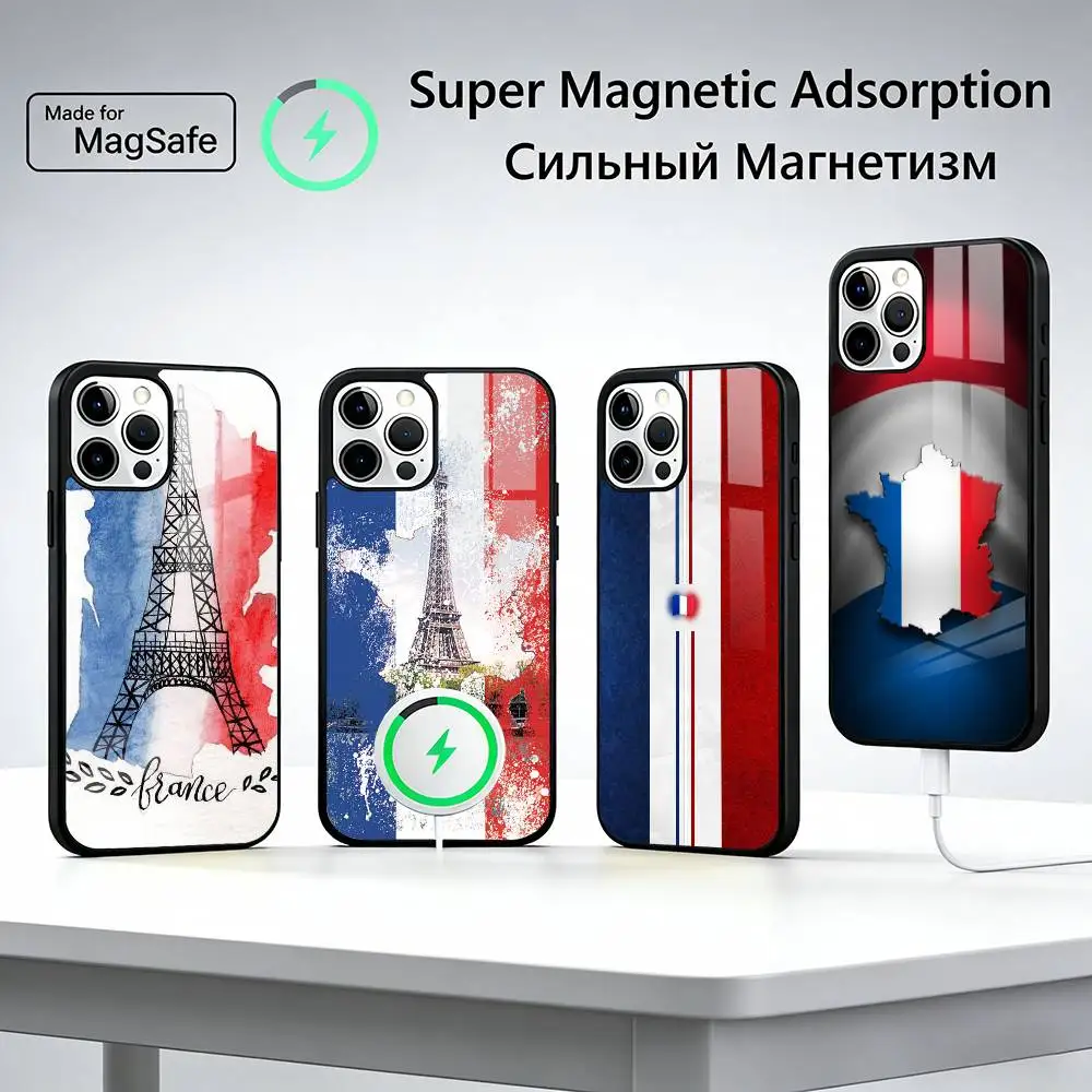 

Cheer on F-France Flag Phone Case For iPhone17,16,15,14,13,12,11 Plus,Pro Magnetic For Magsafe Wireless Charging